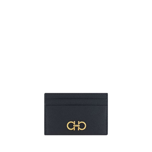 Ferragamo Card Holder – Black Calf Leather Wallet with Gancini Logo